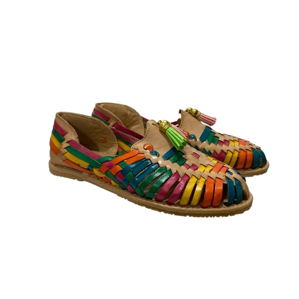 Western Southwestern Mexican Huarache Leather Loafer Flat 6 Rainbow Festival New